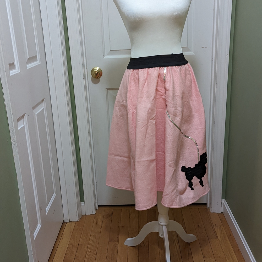 Pink A-Line Skirt with Poodle Design
